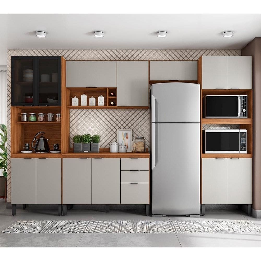Cozinha Modulada Completa 14 Portas 02 Gavetas Firenze Amêndola Nude Prime TX Demóbile