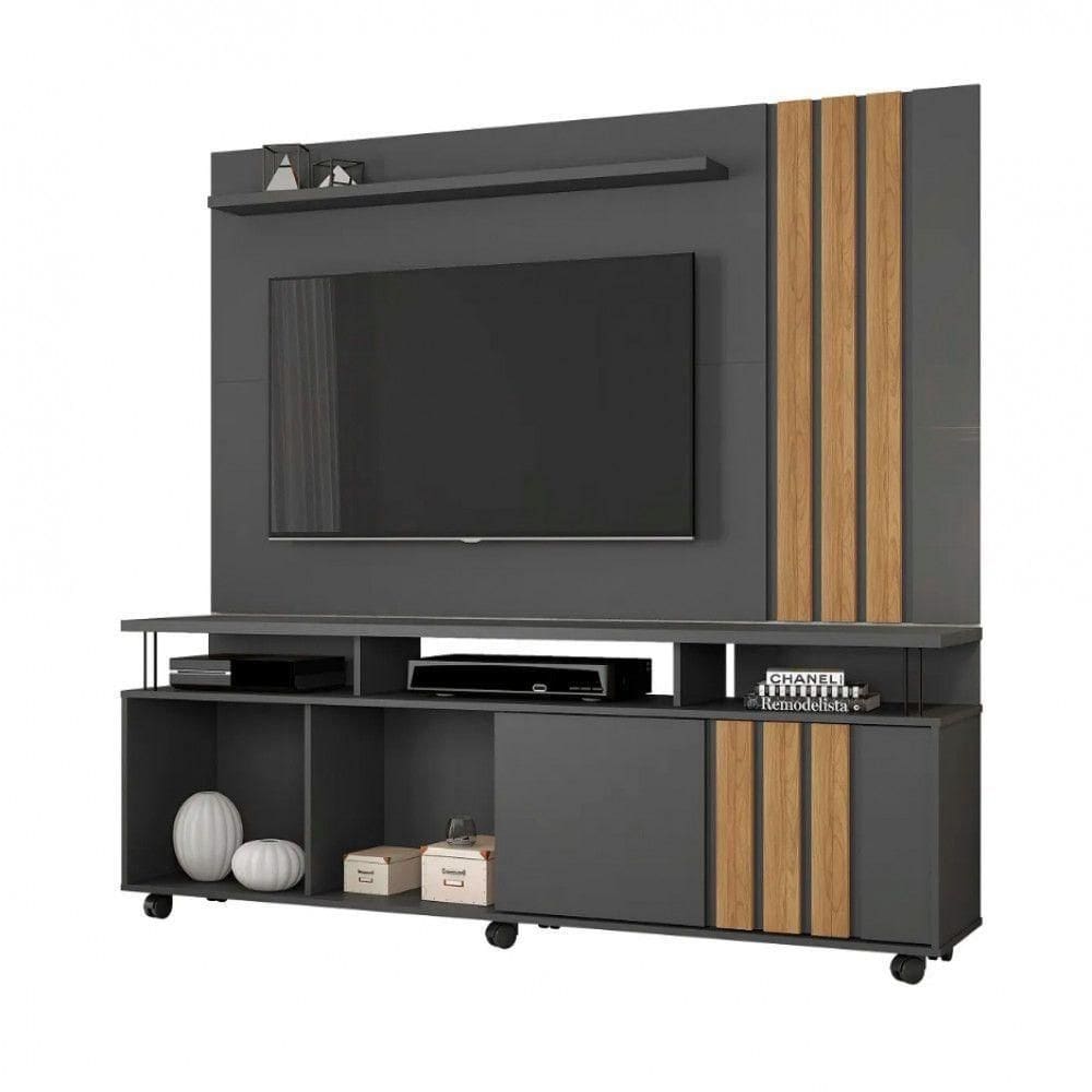 Painel Com Rack Atraente Tv Até 70 Polegadas Jcm Móveis Grafite - Noronha