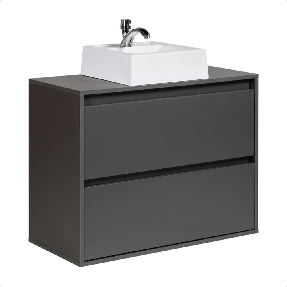 Gabinete para Banheiro com Cuba 80cm Mdf Grafite Dubai - On Móveis