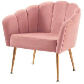 Poltrona Petala Slim Daf Móveis em Madeira Eucalipto Espuma D28 Veludo Rosa Base Aço Dourado