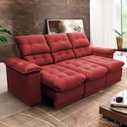 Sofá Retrátil Reclinável Atenas 2,30m Suede Velut Vermelho Molas no Assento - King House
