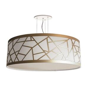 Lustre Pendente Recorte Bronze Cúpula Em Tecido Branco 50X15
