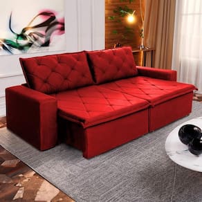Sofá Cama Retrátil Reclinável 3,00m Bangkok Suede Velut Vermelho molas no Assento - King House