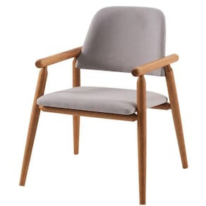 Poltrona Zanine Daf Móveis Assento e Encosto MDF c/ Espuma D28 Linho Cinza Claro Base Madeira Tauari