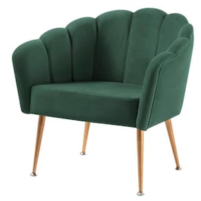 Poltrona Petala Slim Daf Móveis em Madeira Eucalipto Espuma D28 Veludo Verde Base Aço Dourado