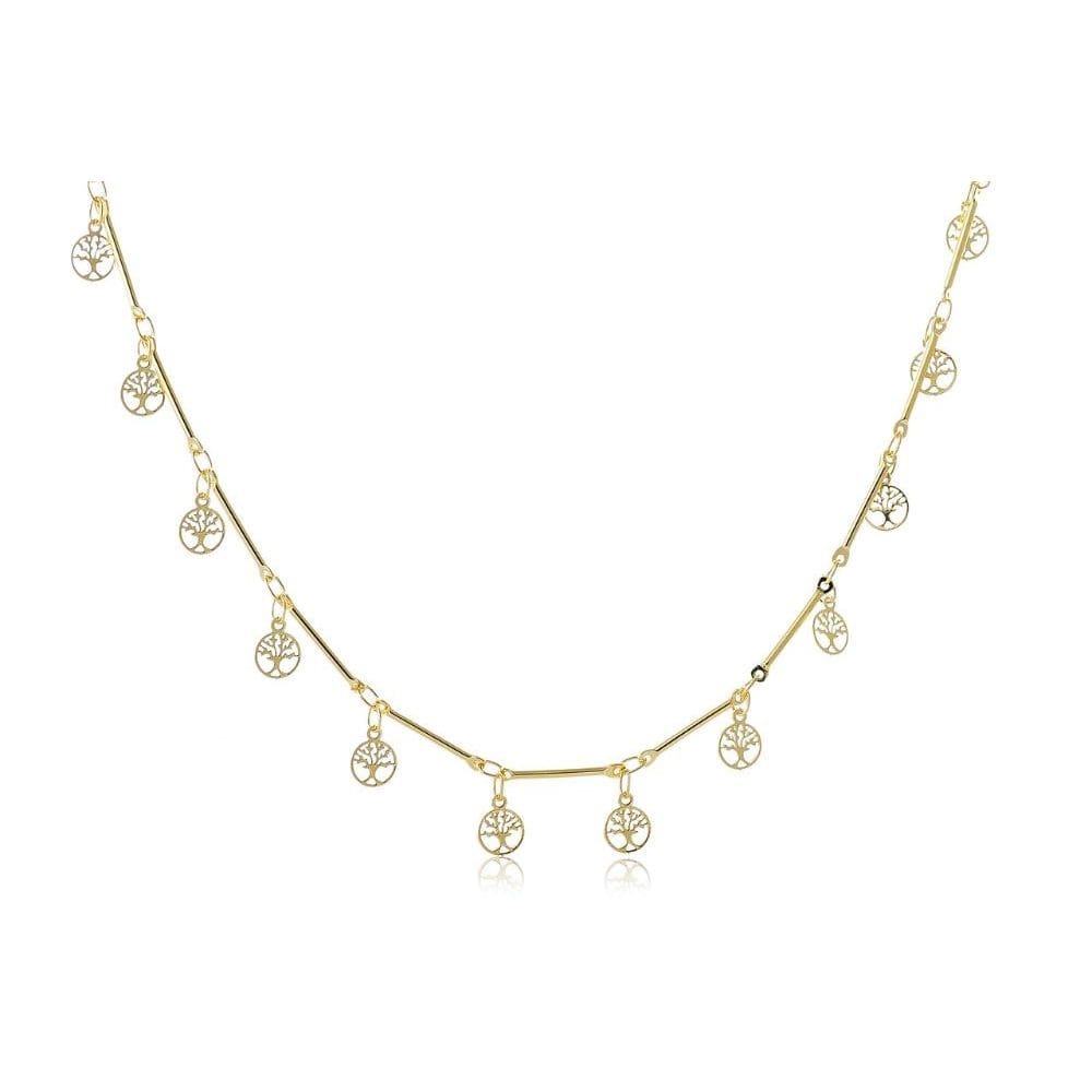Choker árvores Da Vida Folheado Em Ouro 18k [F027]