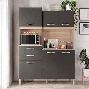 Cozinha Compacta 06 Portas 02 Gavetas Harmonia Avena Grafito Demóbile
