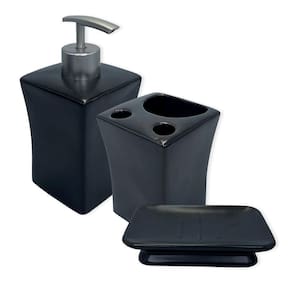 Kit De Banheiro 3 Peças Em Porcelana Elegância E Organização Cor:preto
