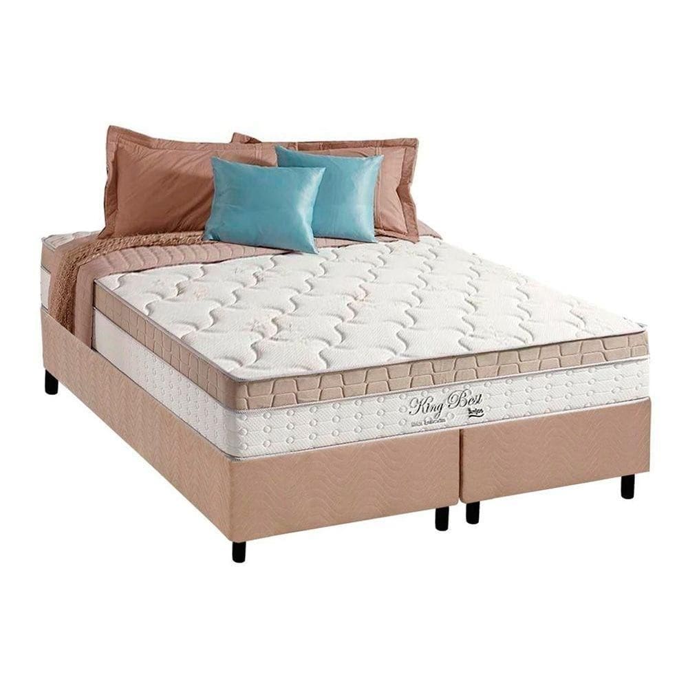 Cama Box Queen: Colchão Molas Anjos MasterPocket Ensacadas King Best + Base CRC Suede Bege(158x198)