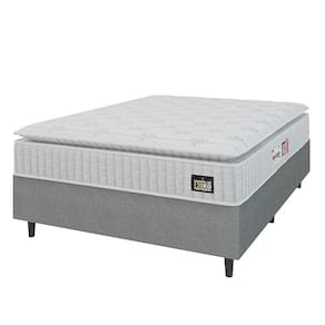 Cama Box Colchão Casal Espuma D33 Vangogh Pillow Top 138x188x67cm Branco-Cinza Hellen Suporta até 120kg por Pessoa