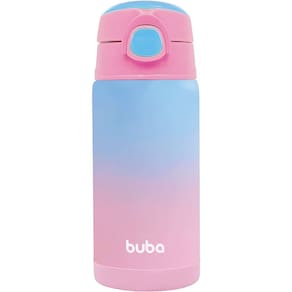 Garrafinha Térmica Parede Dupla com Canudo de Silicone Degradê Rosa e Azul 400ml 15932 - Buba