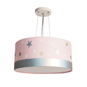 Lustre Pendente Infantil Estrelas Cúpula Rosa 30X15 2E27