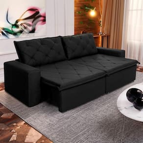 Sofá Cama Bangkok Sem Caixa 2,50m Retrátil e Reclinável Com Molas Velut Preto - King House