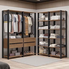 Guarda-Roupa Closet Modulado Valencia 4 Gavetas 358cm Rustic/Preto Madesa 03