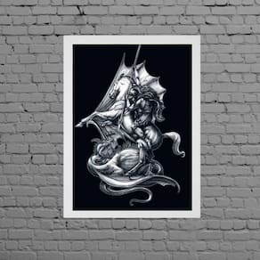 Quadro Desenho São Jorge Preto E Branco 45X34 Vidro Branca