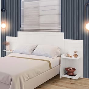 Cabeceira Extensível Casal Queen Solteiro 100% MDF Com Nichos Laterais Branco Grince Shop JM