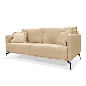 Sofá 2 Lugares Pé de Ferro Preto Rafaela 160 cm Linho Dourado S04 - D`Rossi