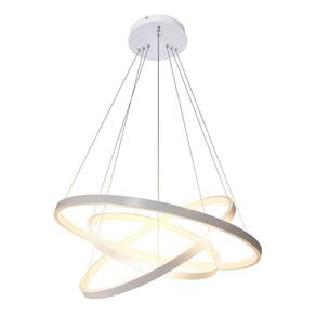 Lustre led moderno pendente anéis 3 arco aro prata