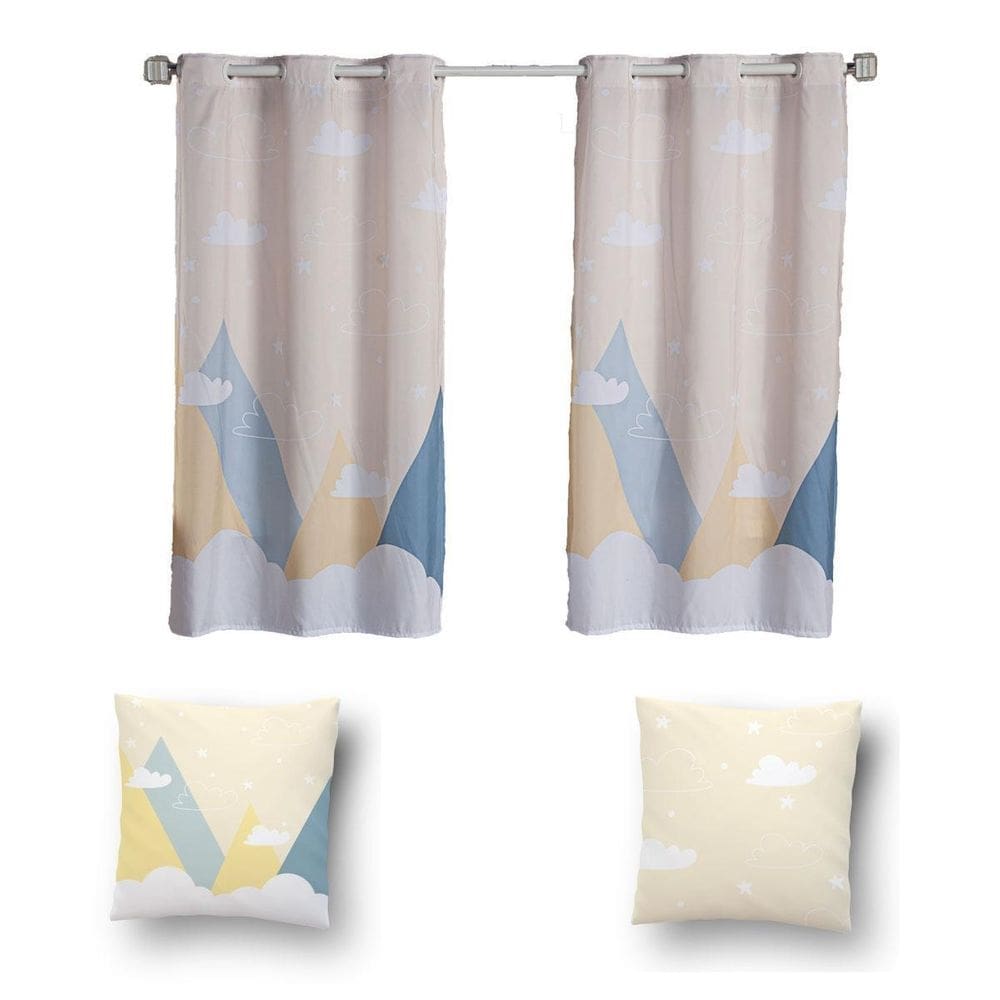 Kit De Cortina De 2 Metros + 2 Almofadas Infantis Kids