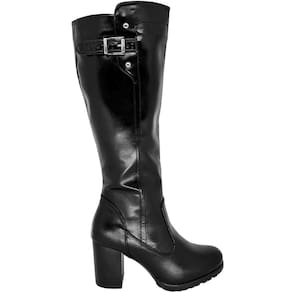 Bota Feminina Cano Longo Maleável com Fivela Zíper Lateral Salto Alto Mooncity 73136