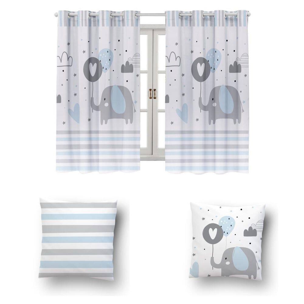 Kit De Cortina De 2 Metros + 2 Almofadas Infantis Kids