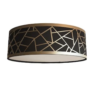 Luminária Plafon Recorte Bronze Cúpula Em Tecido Preto 50X15