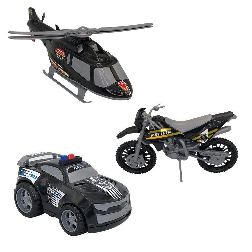 Carro, Moto E Helicóptero De Polícia Brinquedo Divertido