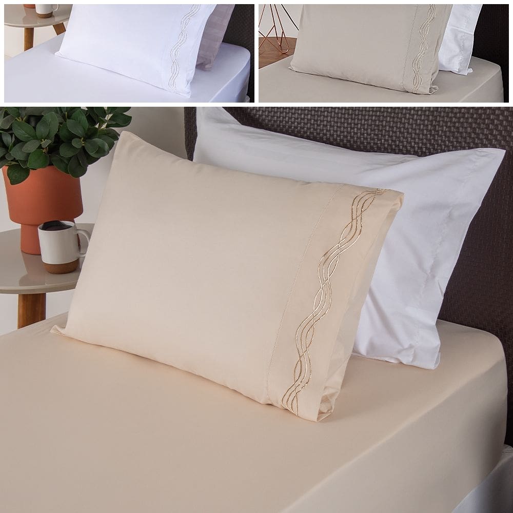 Jogo de Cama Solteiro 2 Peças Micro Percal 300 Fios Bordado Branco - BF Colchões