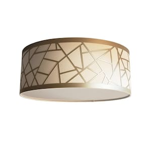 Luminária Plafon Recorte Bronze Cúpula Tecido Cru 30X15