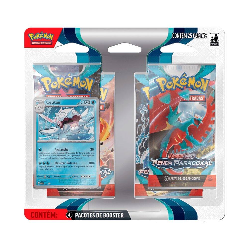 Pokémon Blister Quadruplo Escarlate e Violeta Fenda Paradoxal Cetitan 33647 33648 - Copag