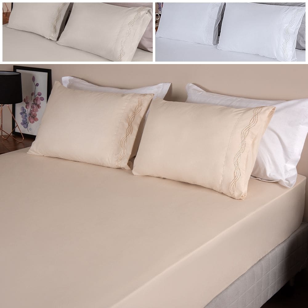 Jogo de Cama King 3 Peças Micro Percal 300 Fios Bordado - BF Colchões