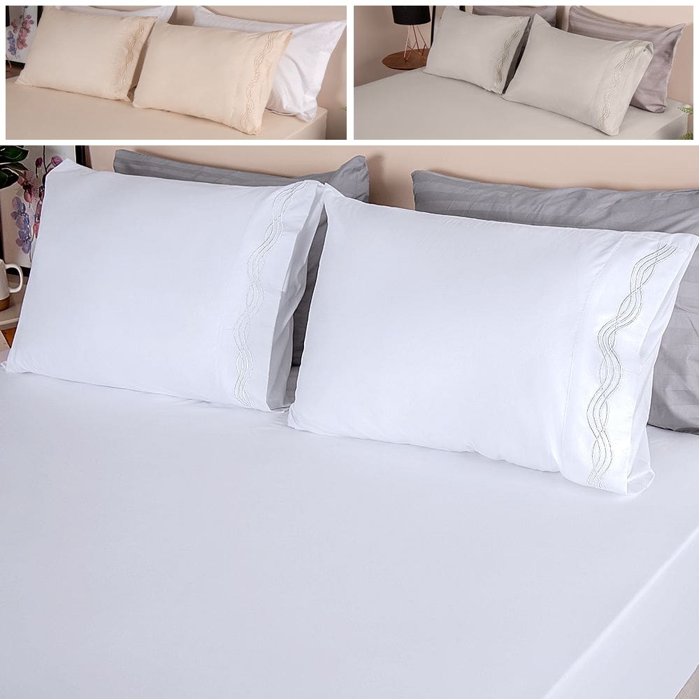 Jogo de Cama Casal 3 Peças Micro Percal 300 Fios Bordado - BF Colchões