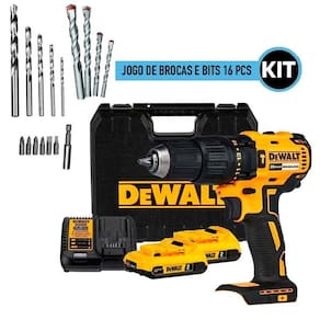 Parafusadeira / furadeira impacto 1/2 2 bateria 20v dewalt dcd7781d2-br acompanha jogo de broca e bits 16 pecas