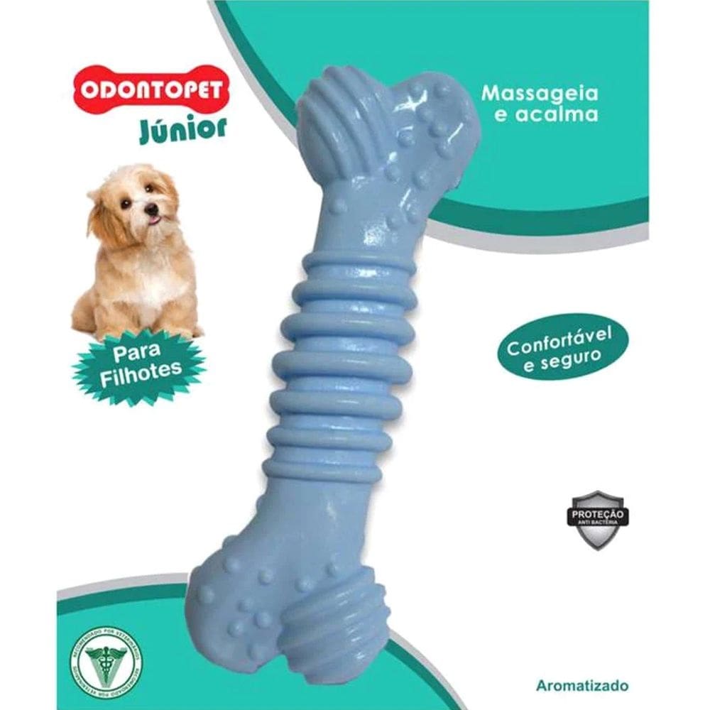 Brinquedo Mordedor Para Cachorro Osso Resistente Odontopet mastigação Cães Filhotes Super Medio Azul