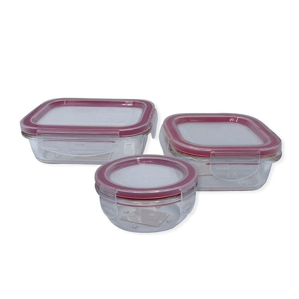 Conjunto 3 Potes De Vidro Com Tampa Hermética Quadrado Tipo:mesclado
