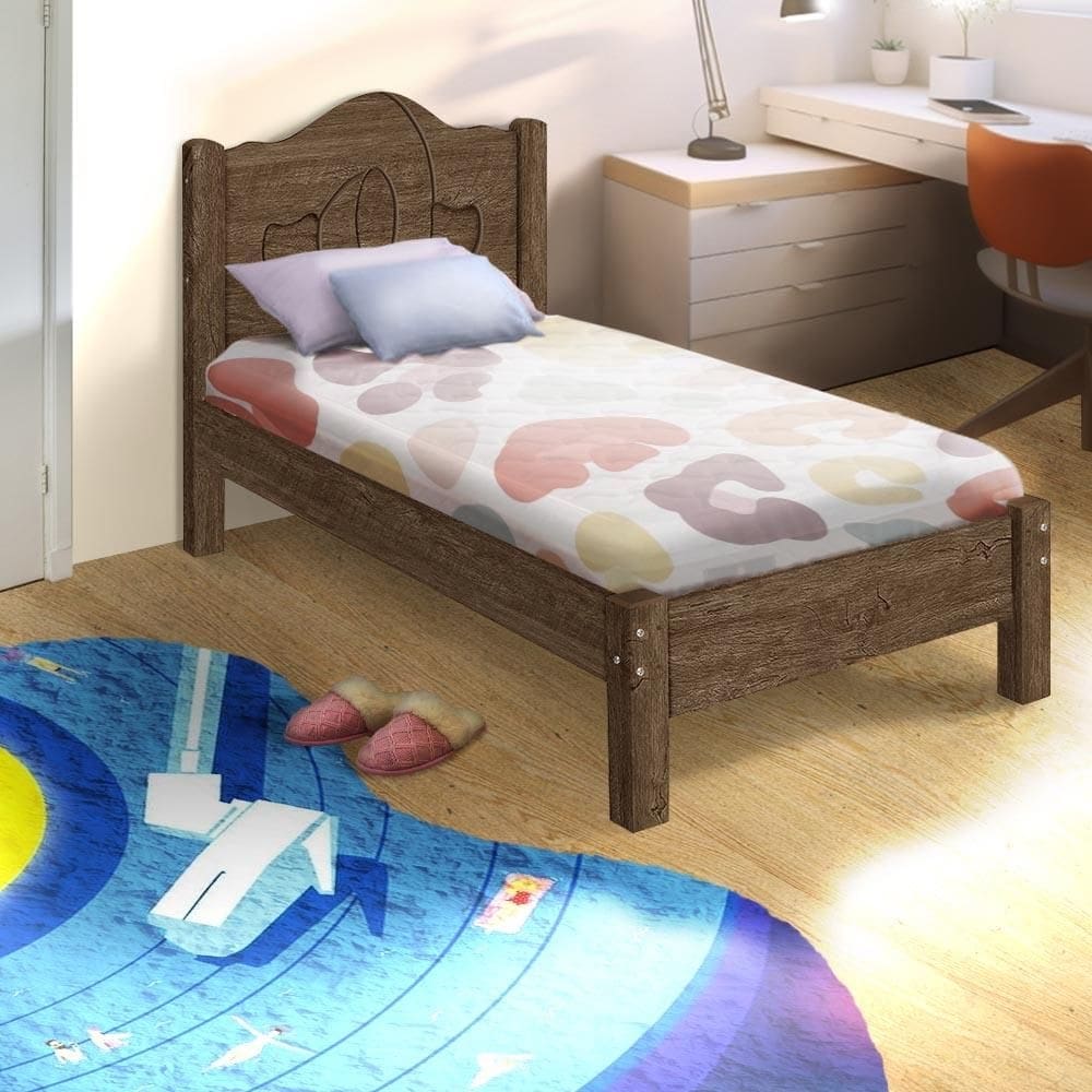 Cama Solteiro Reforçada MDF Madeira Maciça Mocaccino Calina Shop JM - Marrom