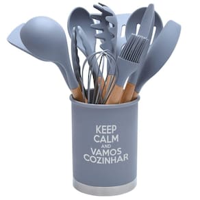 Kit Utensílios De Cozinha 13 Peças Em Silicone Cor:cinza