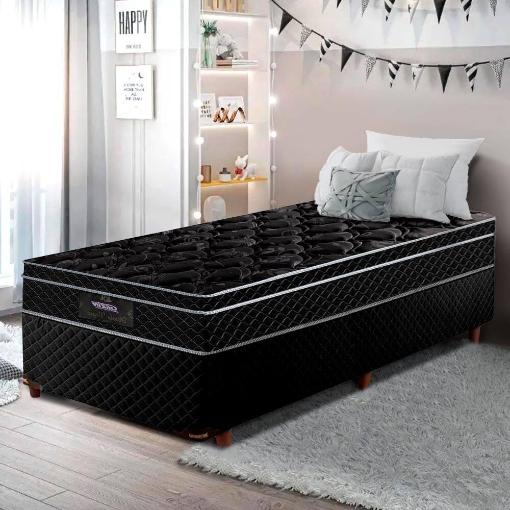 Cama Box + Colchão Solteiro D33 Molas Ensacadas Preto Pérola Negra Gazin Umaflex - Preto