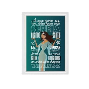 Quadro Ilustração Iemanjá Com Dizeres 33X24 Com Vidro Branca