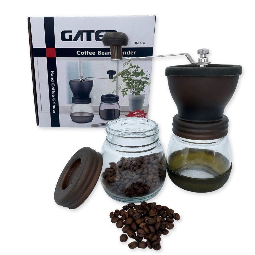 Moedor De Café Manual Vidro Plástico Inox Cerâmica Cor:marrom