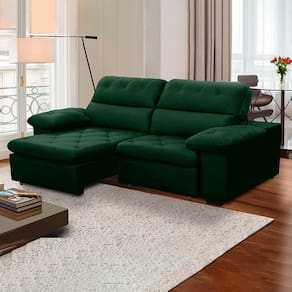 Sofa Retratil Reclinavel 2 Lugares 1,80m Crystal Veludo Verde LansofBR