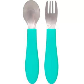 Kit Talheres Inox e Cabo Silicone Dino Verde 16974 - Buba