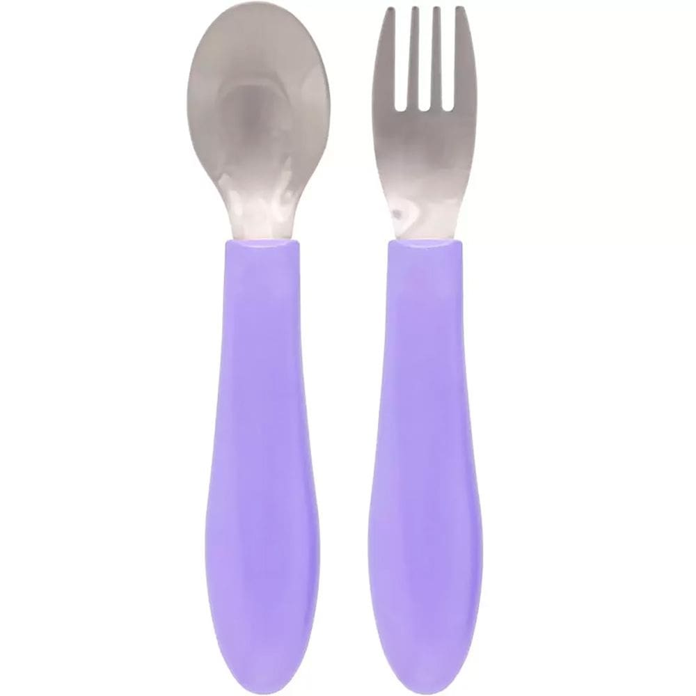 Kit Talheres Inox e Cabo Silicone Elefantinho Roxo 16975 - Buba