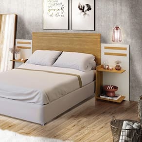 Cabeceira Queen Extensível 100% MDF Com Nichos Laterais Nature Off White Goldy Shop JM