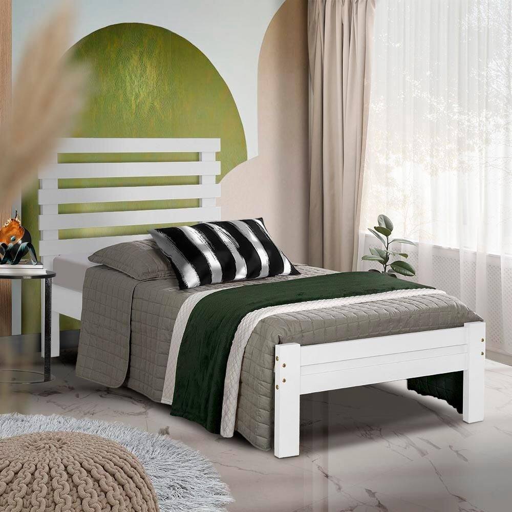 Cama Solteiro Branca 100% Madeira Maciça Renna Shop JM - Branco