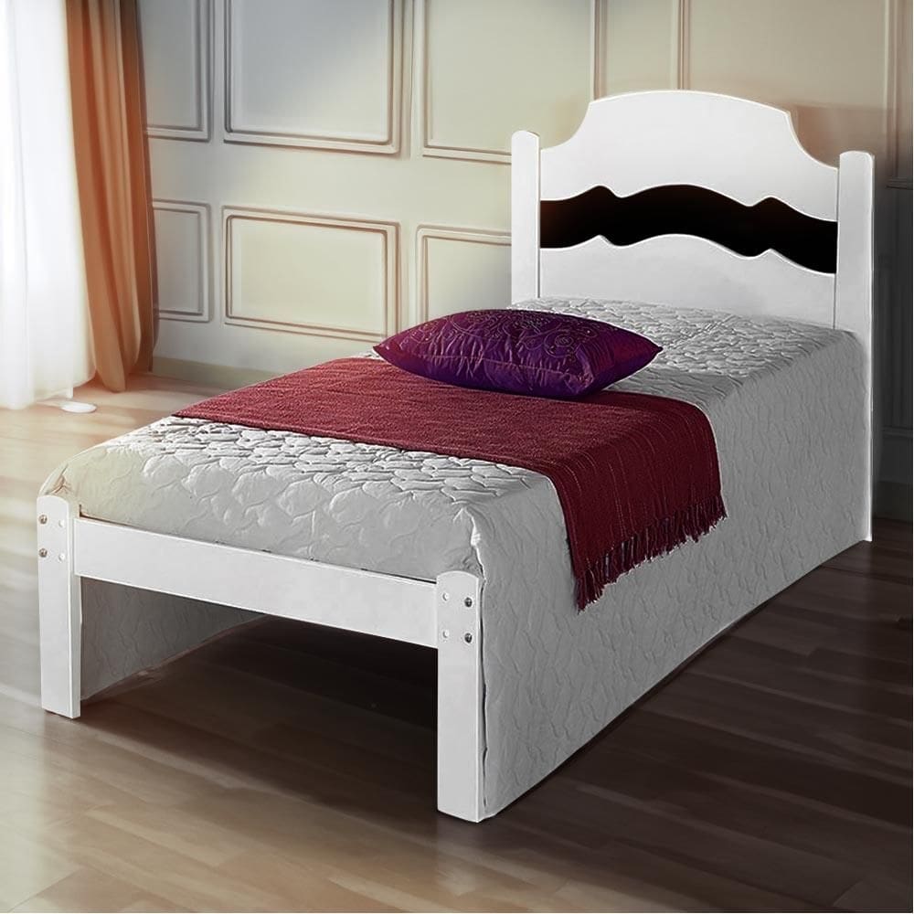 Cama Com Colchão Solteiro Reforçada 100% MDF Branco Preto Irish Shop JM - Branco