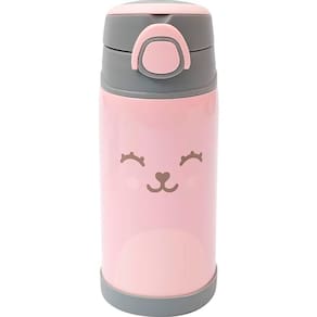 Garrafinha Térmica Parede Dupla com Canudo de Silicone Gumy Rosa 400ml 12110 - Buba