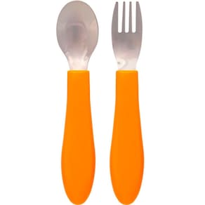 Kit Talheres Inox e Cabo Silicone Leãozinho Laranja 16973 - Buba