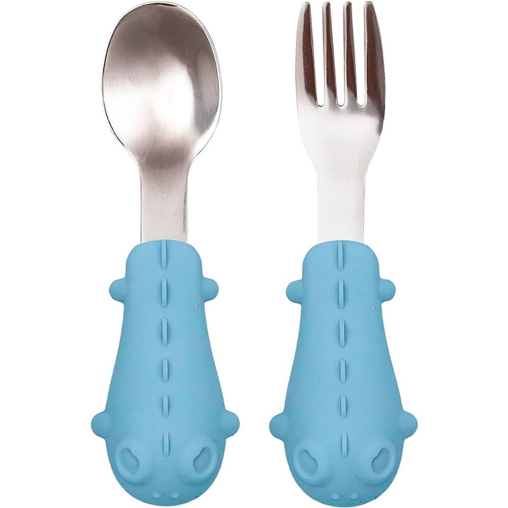Kit Talheres Cabo em Silicone Inox Azul Dino 15819 - Buba