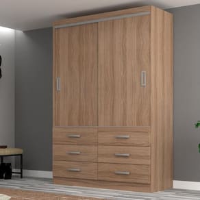 Guarda Roupa Solteiro 2 Portas de Correr 6 Gavetas Veneza Evidência